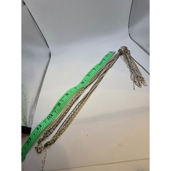 Long Multi-Strand Gold & Silver Beaded Necklace With Tassel Pendant - Picture 2 of 2